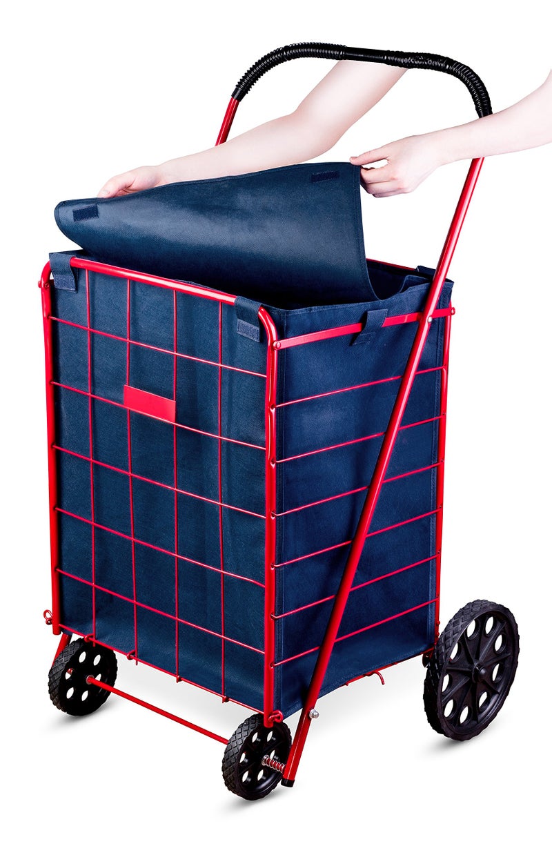 Handy Laundry Shopping Cart Liner, 18" X 15" X 24", Square Bottom, Fits Standard Shopping Cart, Cover and Adjustable Straps for Easy Secure Attachment, Made from Waterproof Material (Navy Blue) - Image 2