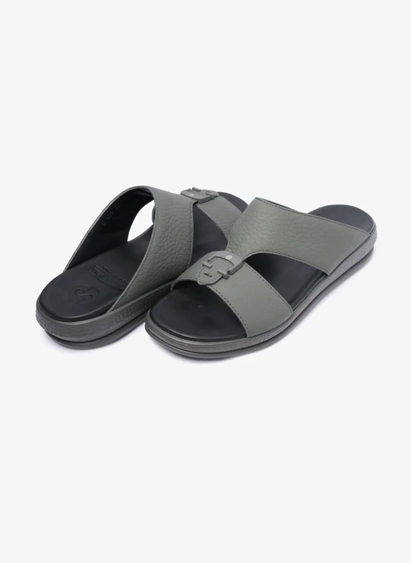 Comfort Plus COMFORT PLUS STYLISH TRIMS MENS LEATHER SANDALS GREY