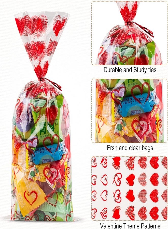 FloraSea 200 PCS Valentine's Day Cellophane Gift Bag,Valentine Day Gift Bag, Candy Bag with 4 Valentine's Themed Designs for Kids Party Favor, Classroom Exchange Prizes,Valentine's Goody Bag - Image 3