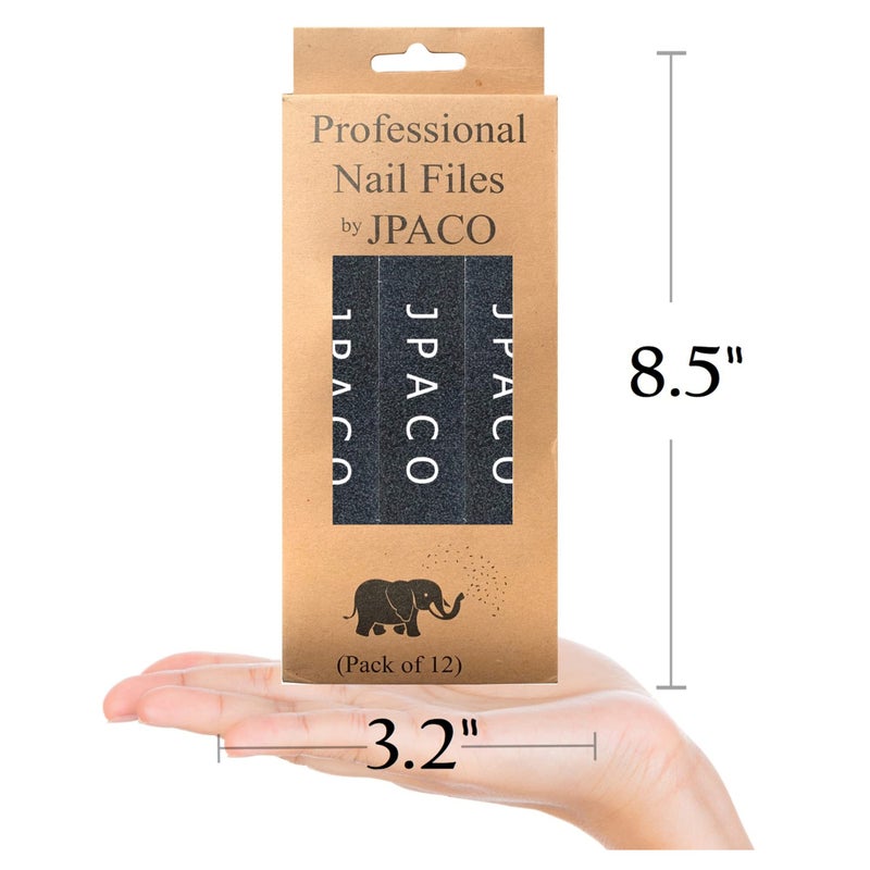 JPACO 12-Pack Professional Nail Files: Double-Sided 180/240 Grit Emery Boards for Natural, Acrylic, Poly, and Gel Nails - Washable Black Manicure Tools Set by JPACO - Image 3