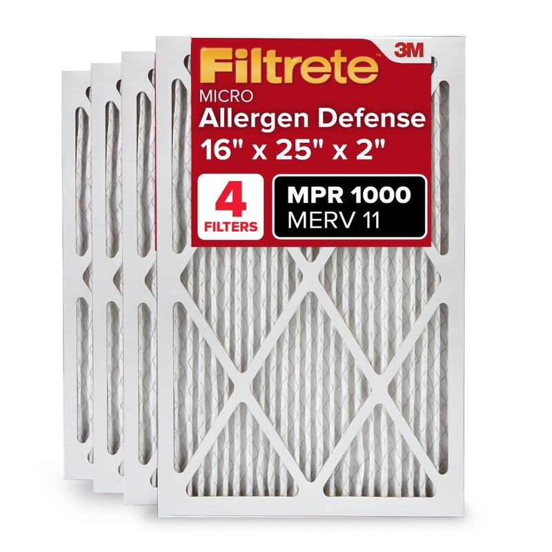 Filtrete 16x25x2 AC Furnace Air Filter MERV 11 MPR 1000 Allergen Defense 3Month Pleated 2Inch Electrostatic Air Cleaning Filter 4 Pack Actual Size 155 x 245 x 175 in
