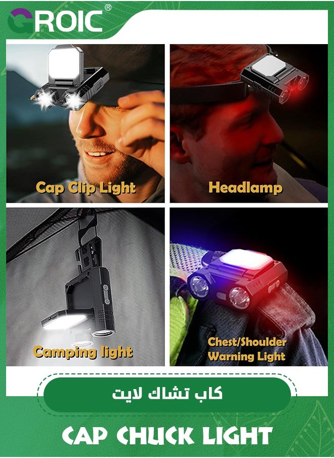 GROIC LED Headlamp, Hat Clip Light with Motion Sensor, 1400 mAh 400 Lumen Rechargeable Clip on Cap Lights, 180° Adjustable Hands Free Hat Flashlight Headlamp for Camping, Fishing, Hiking  - Image 5