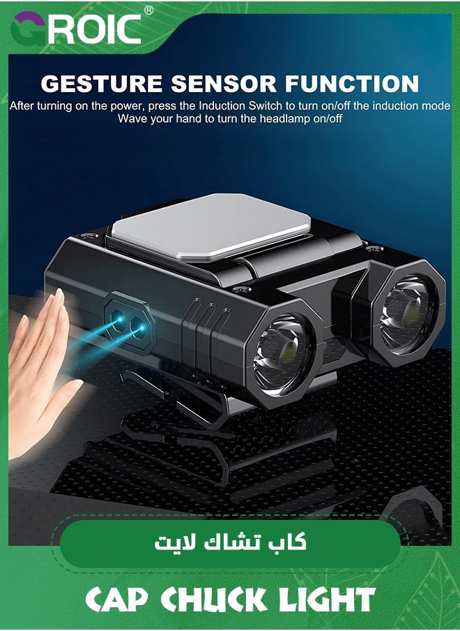 GROIC LED Headlamp, Hat Clip Light with Motion Sensor, 1400 mAh 400 Lumen Rechargeable Clip on Cap Lights, 180° Adjustable Hands Free Hat Flashlight Headlamp for Camping, Fishing, Hiking  - Image 2