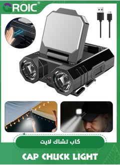 GROIC LED Headlamp, Hat Clip Light with Motion Sensor, 1400 mAh 400 Lumen Rechargeable Clip on Cap Lights, 180° Adjustable Hands Free Hat Flashlight Headlamp for Camping, Fishing, Hiking  - Image 1