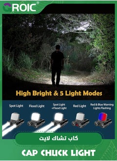 GROIC LED Headlamp, Hat Clip Light with Motion Sensor, 1400 mAh 400 Lumen Rechargeable Clip on Cap Lights, 180° Adjustable Hands Free Hat Flashlight Headlamp for Camping, Fishing, Hiking  - Image 3