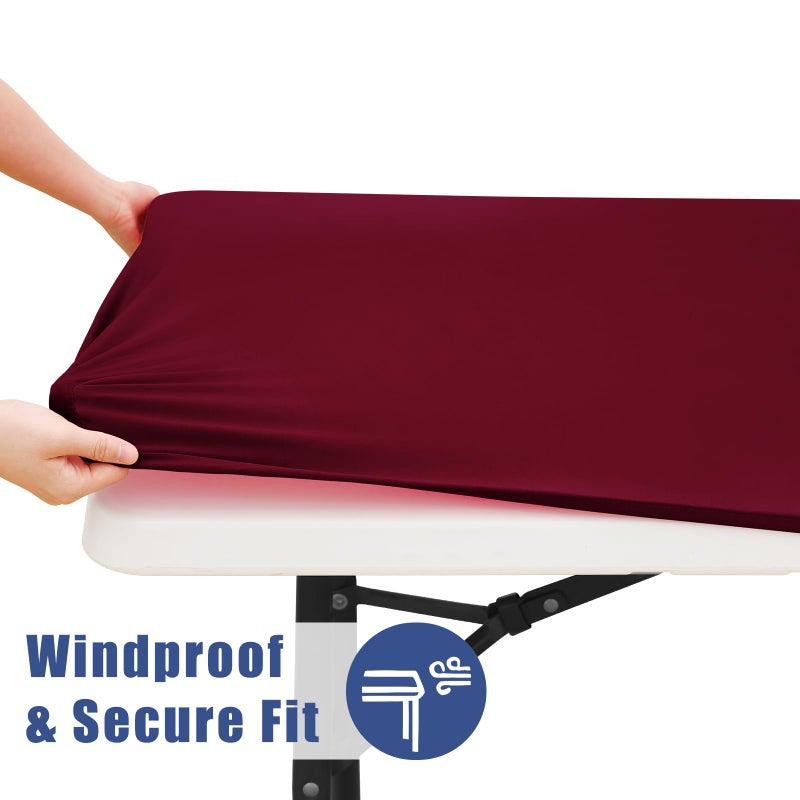 Moosfor Spandex Picnic Table Cloth 2 Pack  Elastic Fitted Tablecloths for 6 Foot Rectangle Tables  Stretch Washable Patio Table Cover for Camping  Christmas & New Year Parties (Wine Red  30""x72"") - Image 3