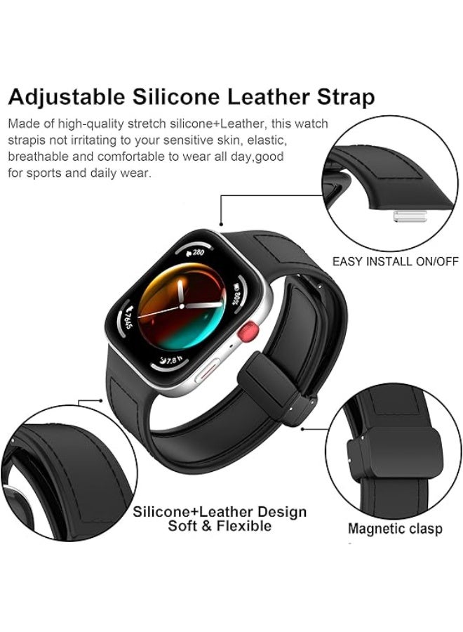 Compatible with Huawei Watch Fit 3/ Fit4/Fit4 Pro Strap for Women Men, Soft Flexible Leather Silicone Hybrid Sport Wristband Magnetic Buckle Bracelet Replacement Strap for Huawei Watch Fit3 - Image 4