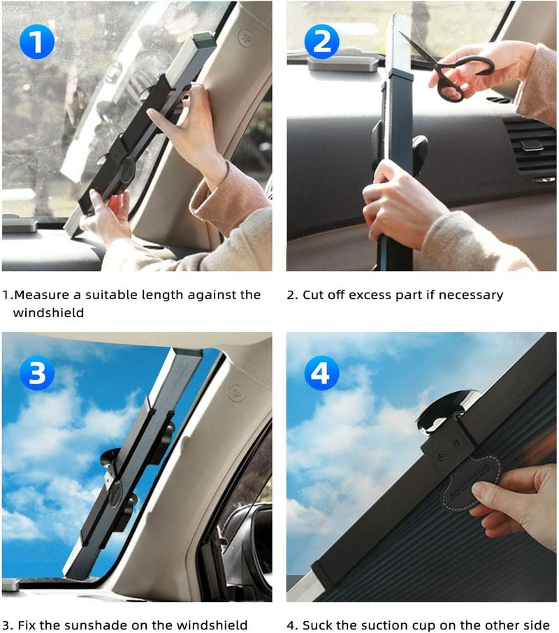 SEINECA Retractable Windshield Sun Shade for Car, Large Sun Visor Protector Blocks 99% UV Rays to Keep Your Vehicle Cool, Auto Sunshade Fits Front Window of Various Models with Suction Cups 2021 New - Image 5