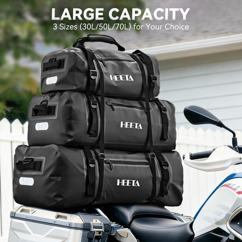 HEETA Waterproof Motorcycle Dry Bag, Waterproof Duffel Luggage Travel Bags with Zippered Closure & Pocket, Shoulder Straps, Large Space for Motorcycling Camping Commuting Boating (Black, 50L) - Image 4