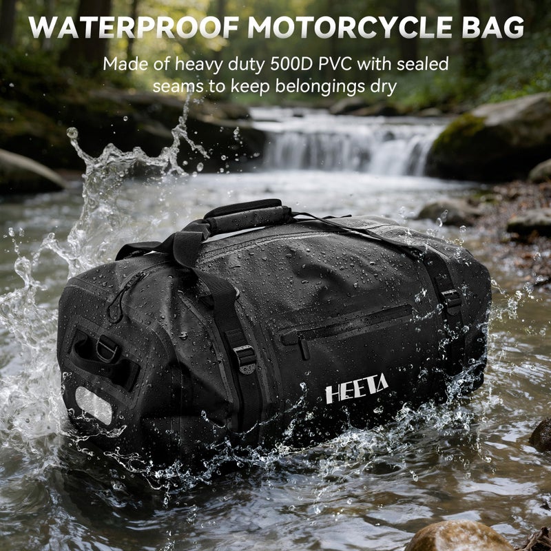 HEETA Waterproof Motorcycle Dry Bag, Waterproof Duffel Luggage Travel Bags with Zippered Closure & Pocket, Shoulder Straps, Large Space for Motorcycling Camping Commuting Boating (Black, 50L) - Image 2