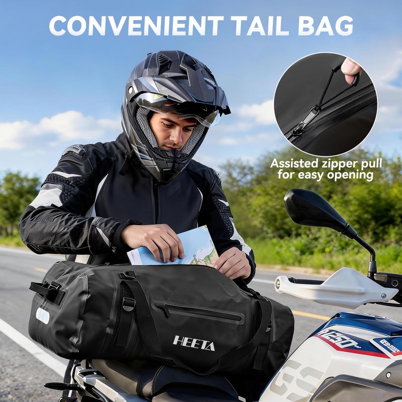 HEETA Waterproof Motorcycle Dry Bag, Waterproof Duffel Luggage Travel Bags with Zippered Closure & Pocket, Shoulder Straps, Large Space for Motorcycling Camping Commuting Boating (Black, 50L) - Image 3