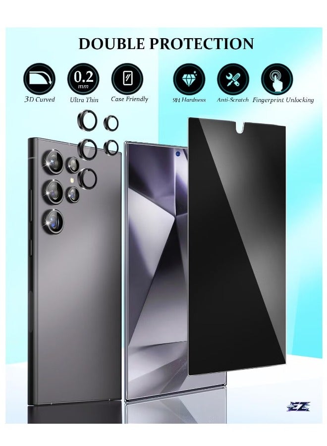 ELTRAZONE Compatible Samsung Galaxy S24 Ultra Privacy Screen Protector – Tempered Glass with Camera Lens Protection, Anti-Spy Feature, Supports Fingerprint ID, 9H Hardness, Ultra Clear, Bubble-Free, Black - Image 2
