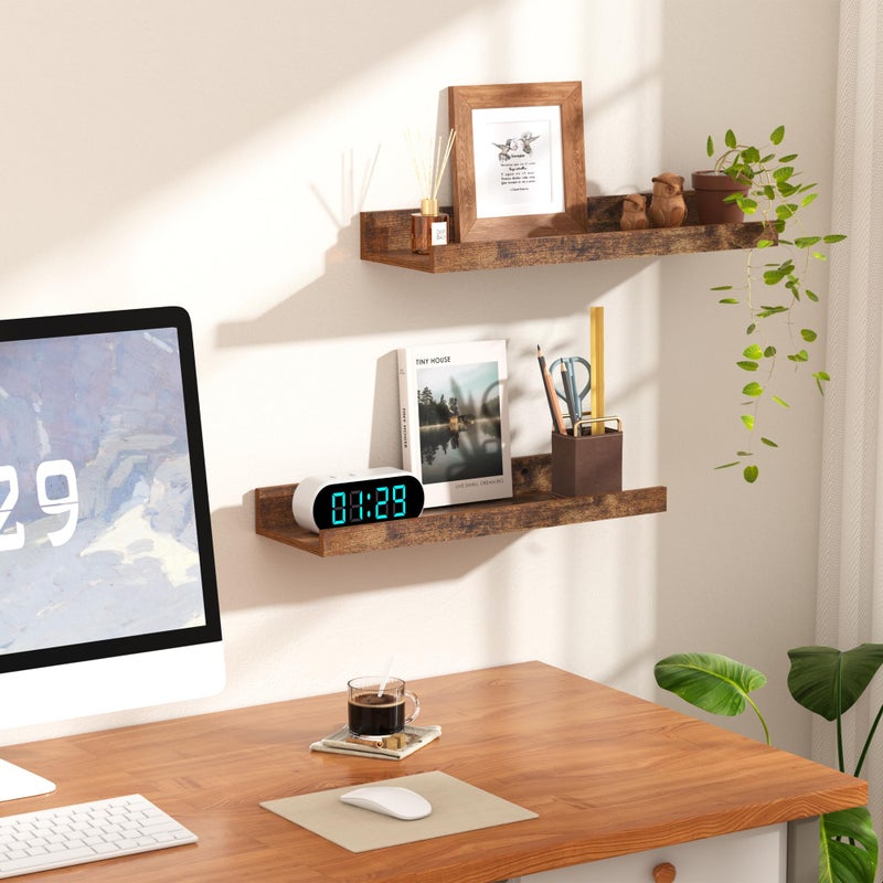 upsimples Floating Shelves for Wall, Wall Shelves for Decor Storage Set of 6, Wall Mounted Wood Shelf for Bedroom, Living Room, Bathroom, Kitchen, Picture Ledge Shelf, Brown - Image 3