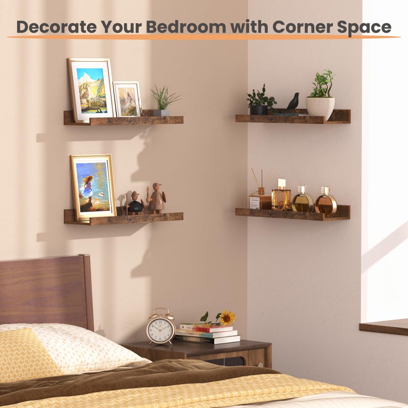 upsimples Floating Shelves for Wall, Wall Shelves for Decor Storage Set of 6, Wall Mounted Wood Shelf for Bedroom, Living Room, Bathroom, Kitchen, Picture Ledge Shelf, Brown - Image 4