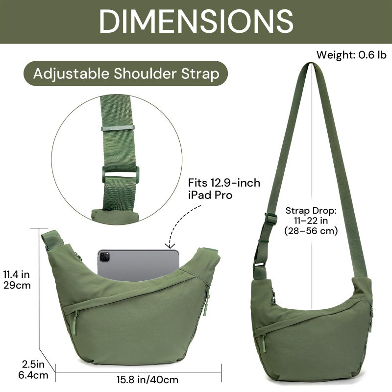 YDF Medium Crescent Crossbody Bag for Women & Men, Lightweight Sling Bag with Adjustable Strap and 3 Zipper Pockets - Image 2