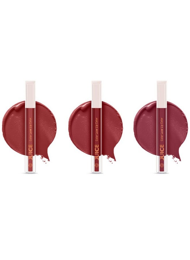 Juice Matte Luxe Lipstick - Vitamin E Enriched, Smudge-Free with Bio Retinol, Moisturizing Lock Technology, SPF 15, Long-Lasting Pack of 3 (Shades of Brown and Berry) - Image 1