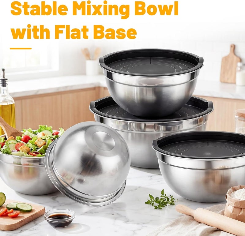 Beasea Mixing Bowls with Lids Set of 5, 1.5/2/2.5/3.4/4/5 QT Stackable Nesting Stainless Steel Bowls with Airtight Lids, for Meal Prepping, Salad, Food Serving, Baking Set for Dough, Cream, Batter - Image 4