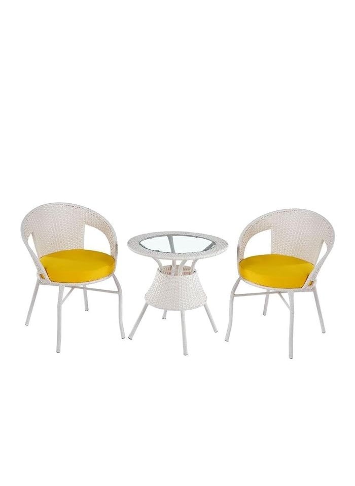 ANAND INDIA GROUPS ANAND INDIA GROUPS 2 Chair 1 Table with Cushion for Outdoor Indoor Patio Rattan Chair Conversation Living Room Dining Room Garden Chair Set with Table D12 Off White Yellow 21 