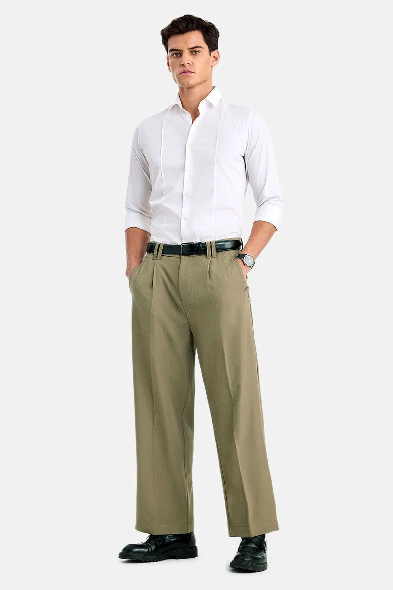 سنيتش Olive Solid Loose Fit Casual Trousers