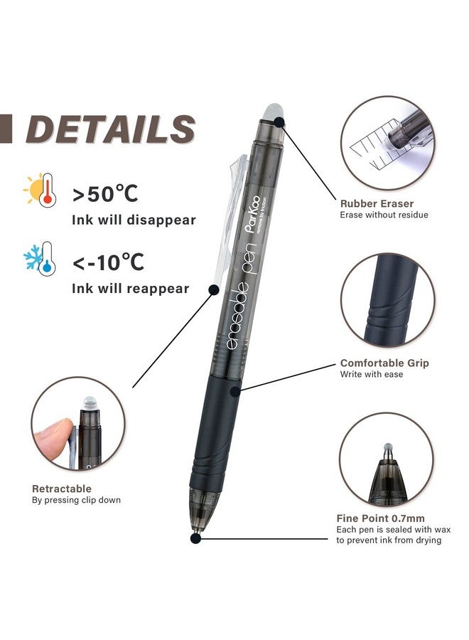 ParKoo Retractable Erasable Gel Pens Clicker Fine Point 0.7 Mm, No Need For White Out, Black Ink For Completing Sudoku And Crossword Puzzles, 12-Pack - Image 2