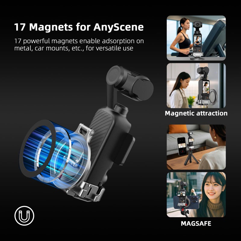 BRDRC Pocket 3 Magnetic Mount, Phone Holder for MagSafe Aluminum Alloy Magnet Expansion Adapter with Cold Shoe for DJI OSMO Pocket 3 Creator Combo Accessories (with Protective Cover) - Image 3