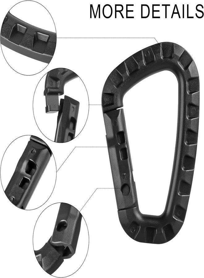 Manesi Tactical Carabiner Keychain - 16 Pack Hard Polymer Carabiners D Rings Light Weight Spring Snap Gear Clip Utility Hooks Backpack Hanging Buckle for Outdoor Travelling Camping Hiking Fishing Black - Image 2