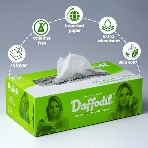 DAFFODIL 2Ply Facial Tissue Carton –Pack of 3 Boxes (100 Pulls/Box,200 Sheets) Soft and Durable Tissue Papers, Convenient for Home, Car or office Use. - Image 2