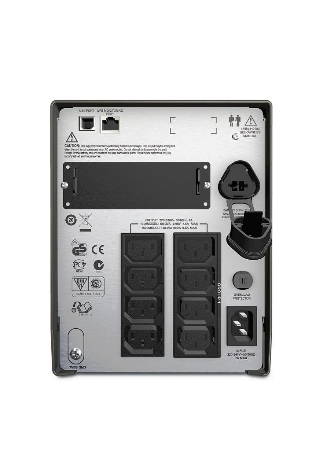 اي بي سي APC Smart-UPS SMT1500I – 1500VA / 1000W Line-Interactive Tower UPS بطارية جديدة تم اختبارها وهي تعمل (مجددة)، 230 فولت، 8 منافذ IEC C13، SmartSlot، AVR، شاشة LCD، منافذ USB ومنافذ تسلسلية - Image 2