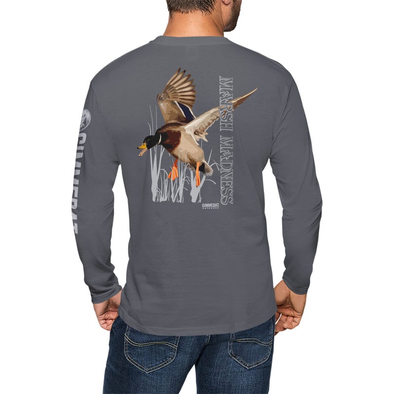 GIMMEDAT Marsh Madness Duck Hunting Long Sleeve Shirt Man Woman Gift Fun (Large) Charcoal - Image 1