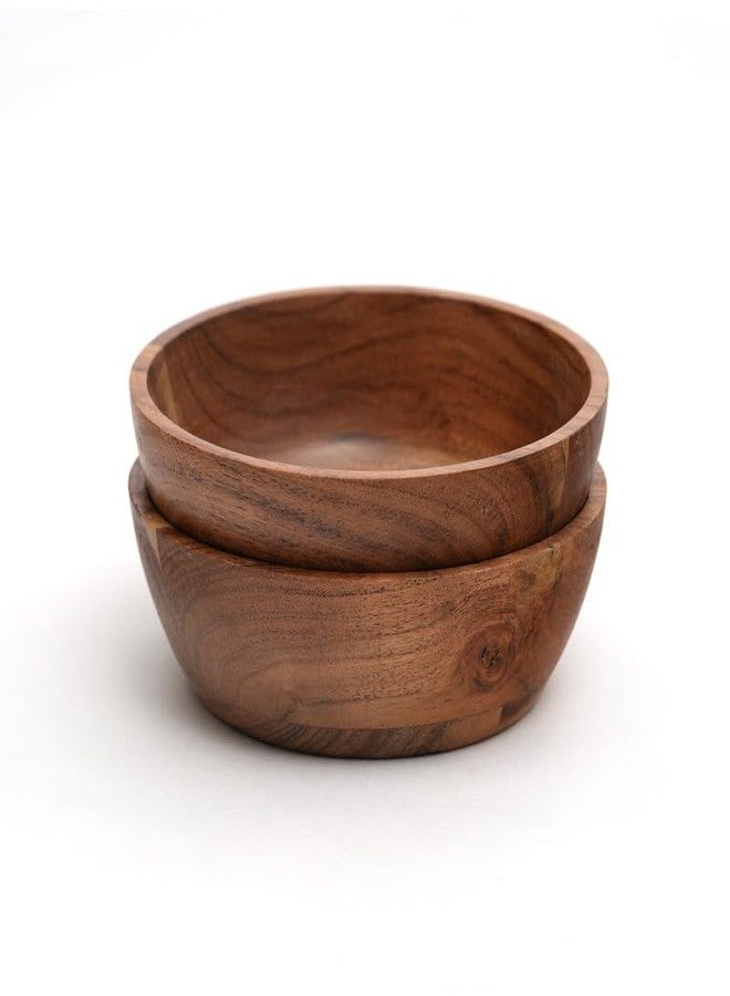 WEBHUSHI Acacia Wood Bowl Set of 2, 6-Inch Medium Serving Bowls, 400 Cubic cm Volume, 0.40 Liter Capacity, Brown - Image 2