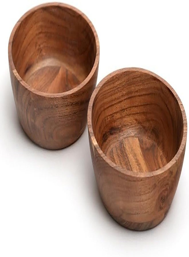 WEBHUSHI Acacia Wood Bowl Set of 2, 6-Inch Medium Serving Bowls, 400 Cubic cm Volume, 0.40 Liter Capacity, Brown - Image 1