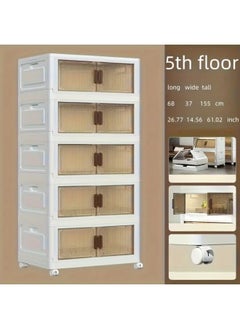 MAAS Multi-Purpose Plastic Storage Drawer for Kitchen Living Room Foldable Shelves Storage Drawer Organizer with Magnetic Door Handles and Wheels Storage Drawers for Easy Mobility 5 Layers 190X38X37.5cm  - Image 3