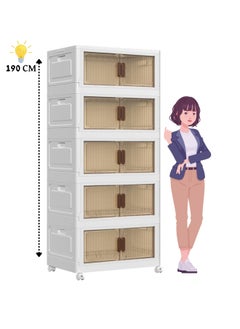 MAAS Multi-Purpose Plastic Storage Drawer for Kitchen Living Room Foldable Shelves Storage Drawer Organizer with Magnetic Door Handles and Wheels Storage Drawers for Easy Mobility 5 Layers 190X38X37.5cm  - Image 1