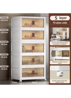 MAAS Multi-Purpose Plastic Storage Drawer for Kitchen Living Room Foldable Shelves Storage Drawer Organizer with Magnetic Door Handles and Wheels Storage Drawers for Easy Mobility 5 Layers 190X38X37.5cm  - Image 2