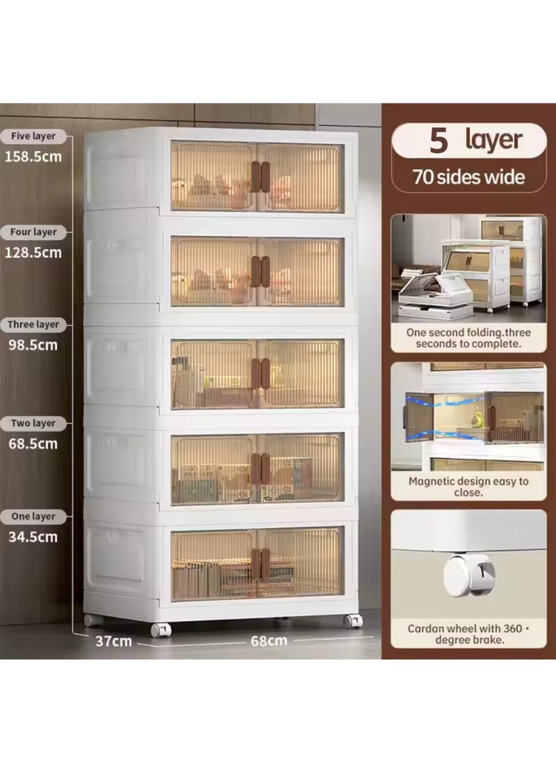 MAAS Multi-Purpose Plastic Storage Drawer for Kitchen Living Room Foldable Shelves Storage Drawer Organizer with Magnetic Door Handles and Wheels Storage Drawers for Easy Mobility 5 Layers 190X38X37.5cm  - Image 2