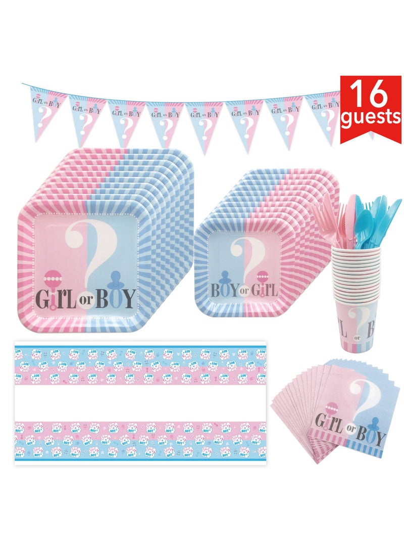 Bluejw Suitable For 16 Guests Party Supply Tableware Set Gender Disclosure Party Supplies Paper Tray Paper Cup Knife And Fork Set - Image 1