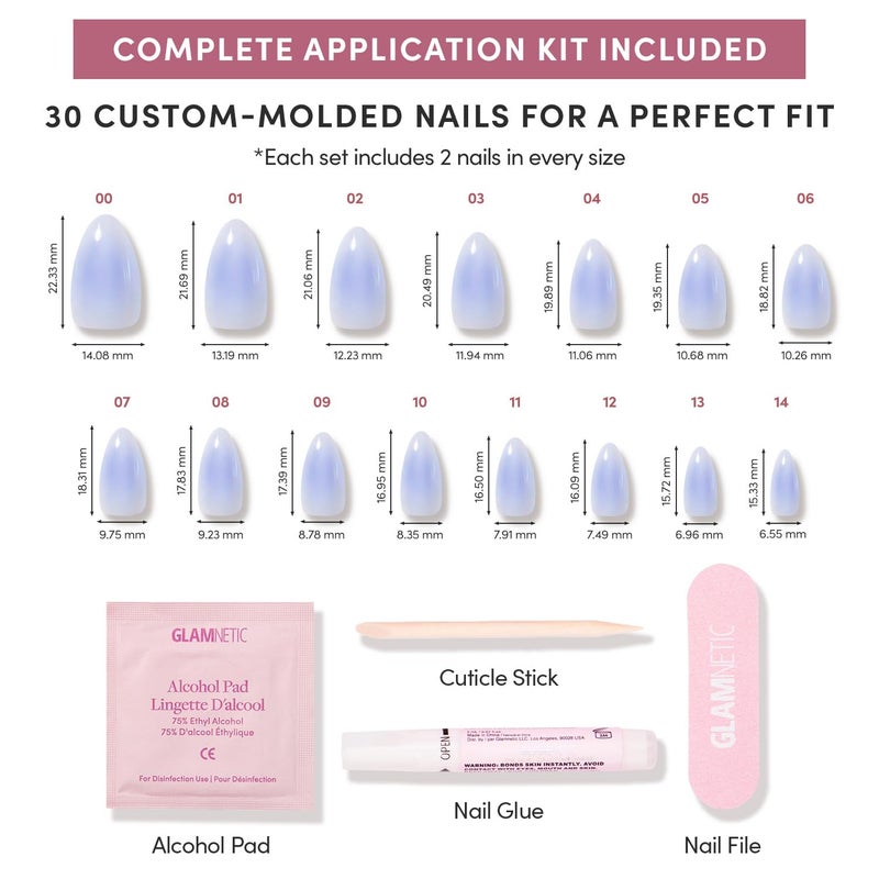 Glamnetic Press On Nails - Sky Berry | Short Almond Fake Nails with Milky White Base & Blue Aura Center in Glazed Finish, Salon Quality | 15 Sizes - 30 Nail Kit with Glue - Image 4