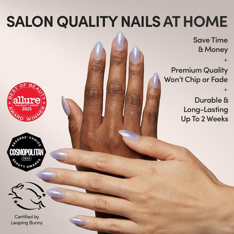 Glamnetic Press On Nails - Sky Berry | Short Almond Fake Nails with Milky White Base & Blue Aura Center in Glazed Finish, Salon Quality | 15 Sizes - 30 Nail Kit with Glue - Image 2