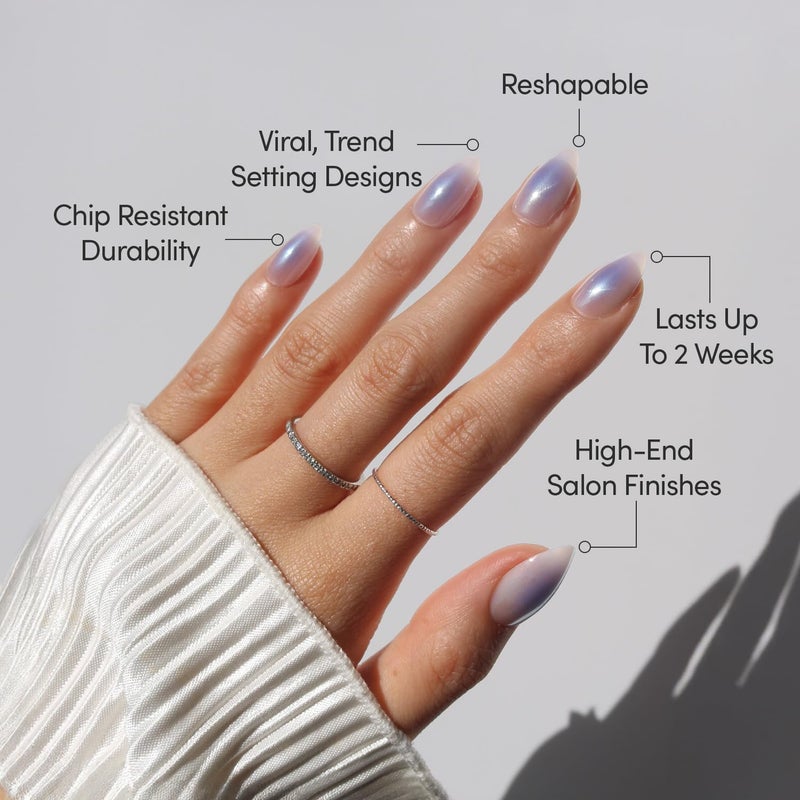 Glamnetic Press On Nails - Sky Berry | Short Almond Fake Nails with Milky White Base & Blue Aura Center in Glazed Finish, Salon Quality | 15 Sizes - 30 Nail Kit with Glue - Image 3