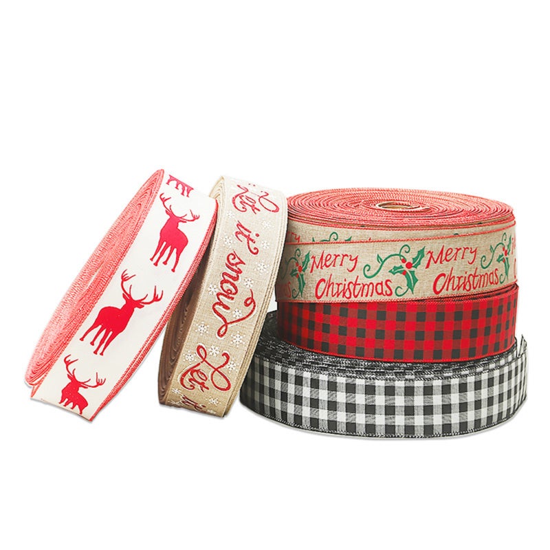 Christmas Ribbon: 5 Styles Faux Burlap Wired Edge - Durable Reusable Bow Ribbon for Christmas Holiday Decor & DIY Crafts - Image 3