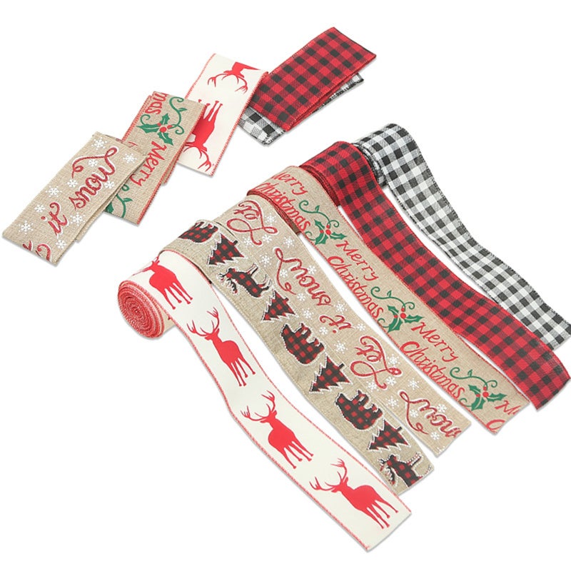 Christmas Ribbon: 5 Styles Faux Burlap Wired Edge - Durable Reusable Bow Ribbon for Christmas Holiday Decor & DIY Crafts - Image 5