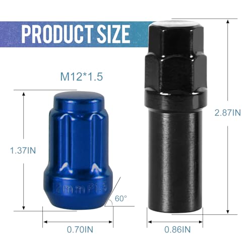 GSTP 20 Pack 1.38 inches Wheel Lug Nuts M12x1.5 Spline Close End Lug Nuts with Socket Key Compatible with Chevy Impala Malibu Honda Accord Civic CRV Acura TSX Blue - Image 3