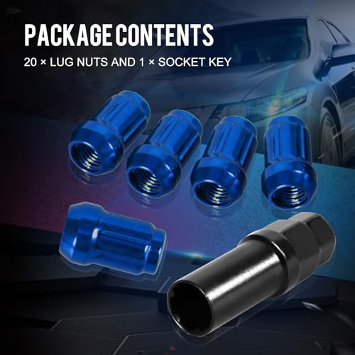 GSTP 20 Pack 1.38 inches Wheel Lug Nuts M12x1.5 Spline Close End Lug Nuts with Socket Key Compatible with Chevy Impala Malibu Honda Accord Civic CRV Acura TSX Blue - Image 2