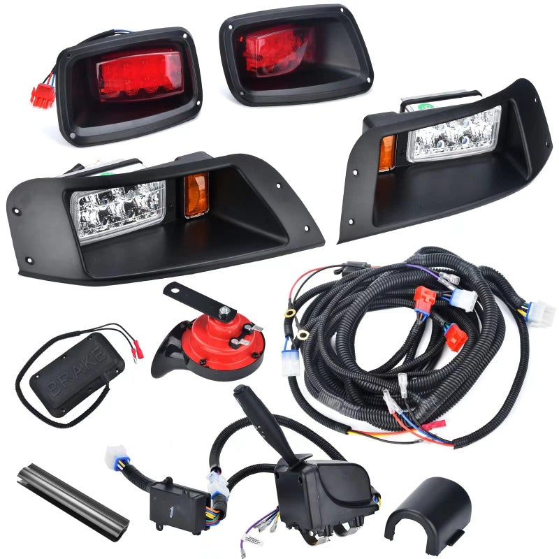 Lochnchn LED Headlight Tail Light Kit Compatible with EZGO TXT Golf Carts 1996-2013 12V Street Legal Light Kit with Turn Signal Wire Harness Compatible with EZGO TXT for Gas and Electric - Image 1
