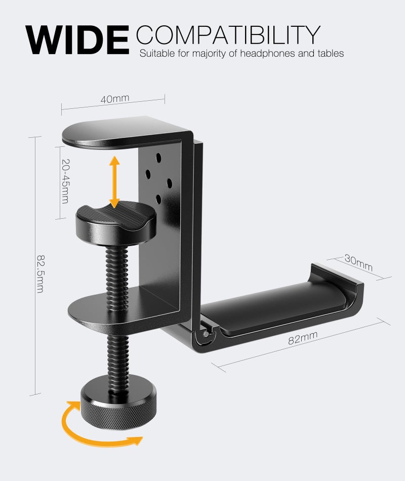 APPHOME Foldable Headphone Stand Hanger Holder, Space-Saving Aluminum Soundbar Stand with Universal Fit for Gaming PC Accessories, Under Desk Clamp Hook Mount (Black-1PC) - Image 5