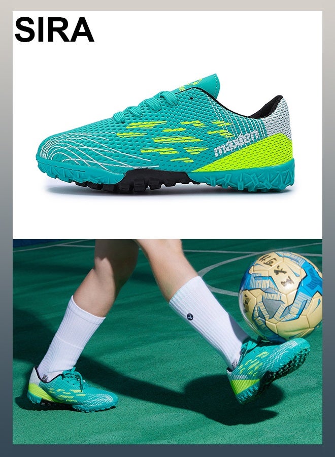 SIRA Kids' Soccer Shoes – Lightweight Indoor/Outdoor Football Cleats with Anti-Slip Studs, Breathable Mesh & Soft Cushion for Training & Matches (Green) - Image 3