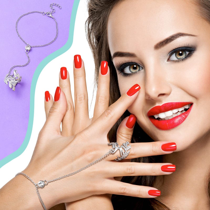 Fumete 6 Pieces Finger Ring Bracelet Linked Rhinestone Hand Harness Chain Slave Bracelet with Ring Everyday Jewelry for Women Girls (Simple) - Image 2
