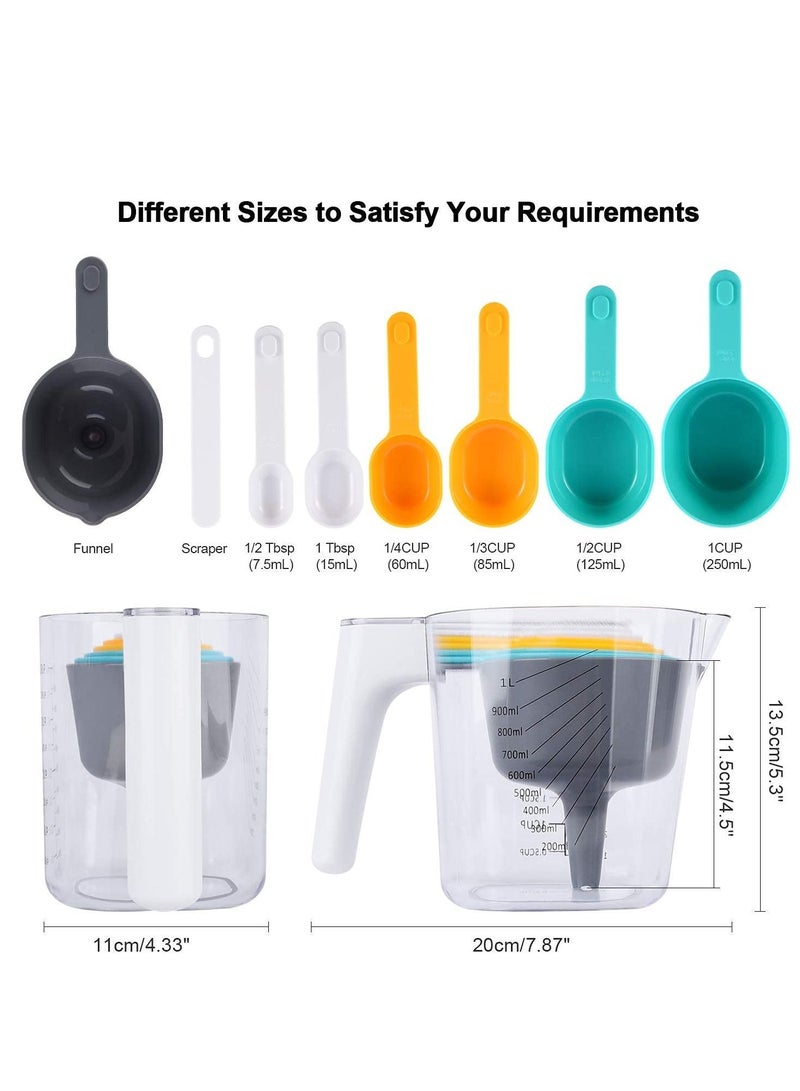 NIBEMINENT Measuring Cups Set, with Spoons and Collapsible Funnel, Plastic Measure Small Scoop Kitchen Baking Cooking ML Litre Measurement Large Jugs, Liquid Funnel Dry Flour  - Image 4
