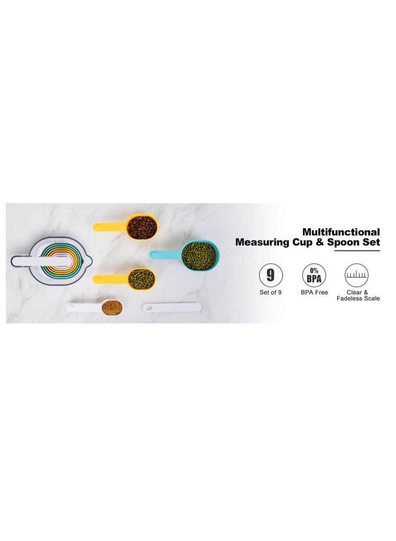 NIBEMINENT Measuring Cups Set, with Spoons and Collapsible Funnel, Plastic Measure Small Scoop Kitchen Baking Cooking ML Litre Measurement Large Jugs, Liquid Funnel Dry Flour  - Image 2