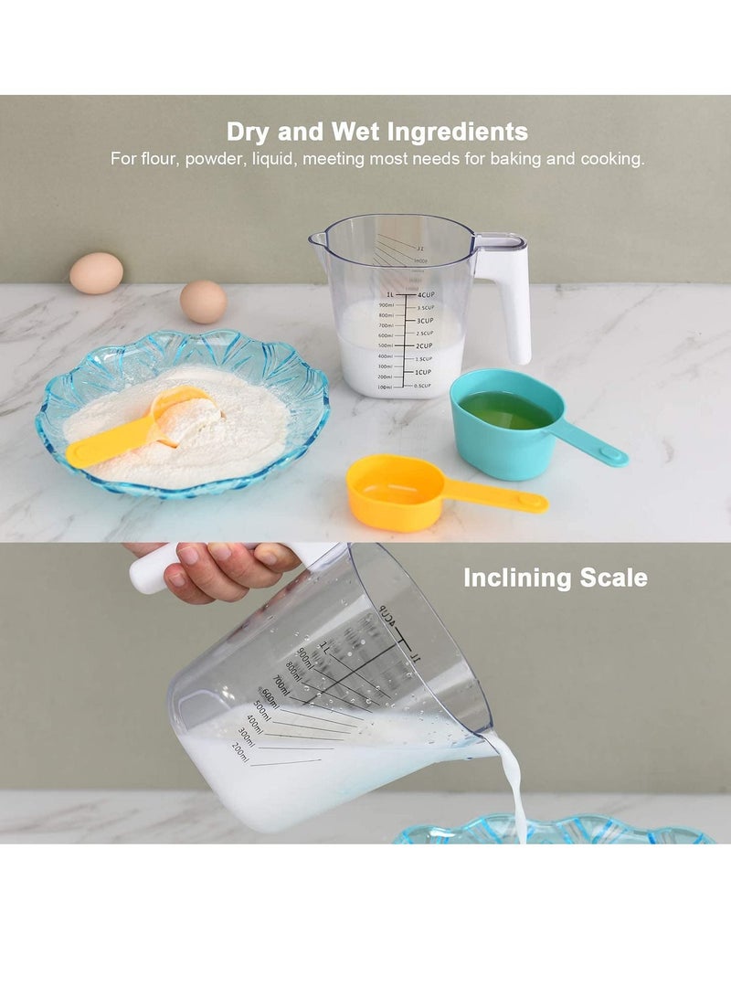 NIBEMINENT Measuring Cups Set, with Spoons and Collapsible Funnel, Plastic Measure Small Scoop Kitchen Baking Cooking ML Litre Measurement Large Jugs, Liquid Funnel Dry Flour  - Image 3